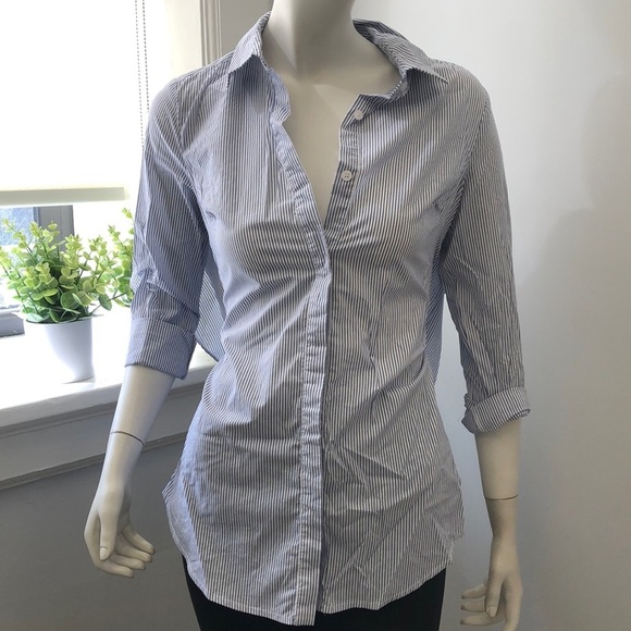 Sunday Stevens Button Down Open Back Striped Top - Picture 3 of 4